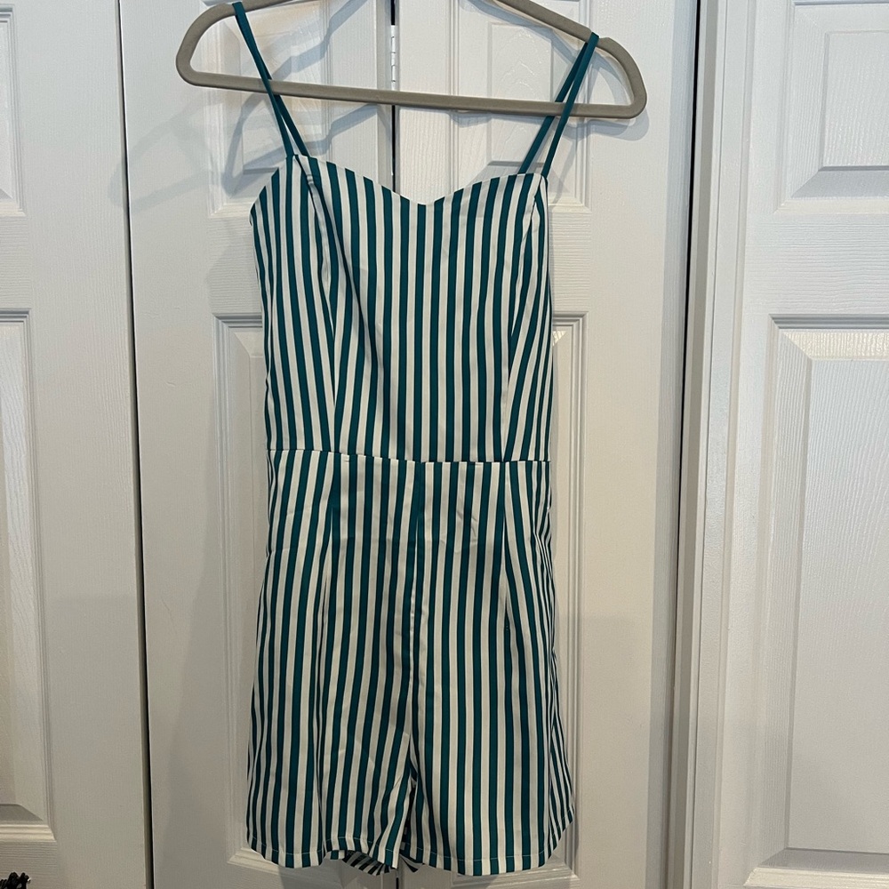 Retro stage TURQUOISE 1950S STRIPES ROMPER & SKIRT - Picture 8 of 14